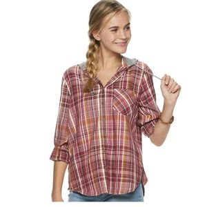 🆕 MUDD hooded plaid shirt